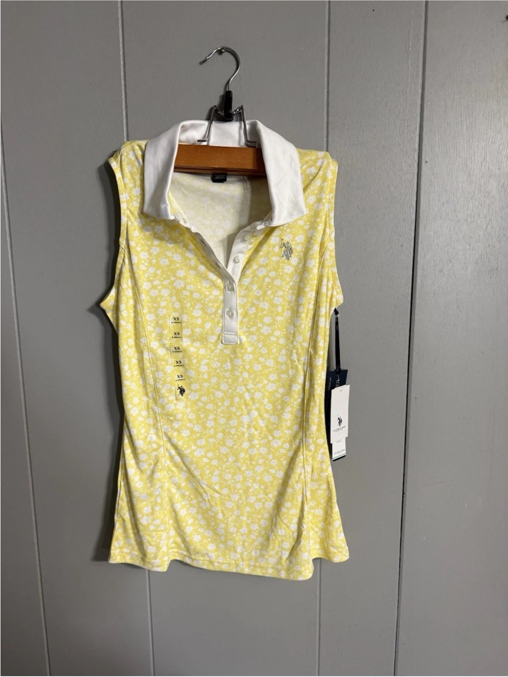 U.S. Polo Assn. Yellow Floral Sleeveless Polo with White Collar
